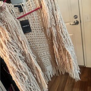 Forever 21 Beige Knit Fringe Sweater size S